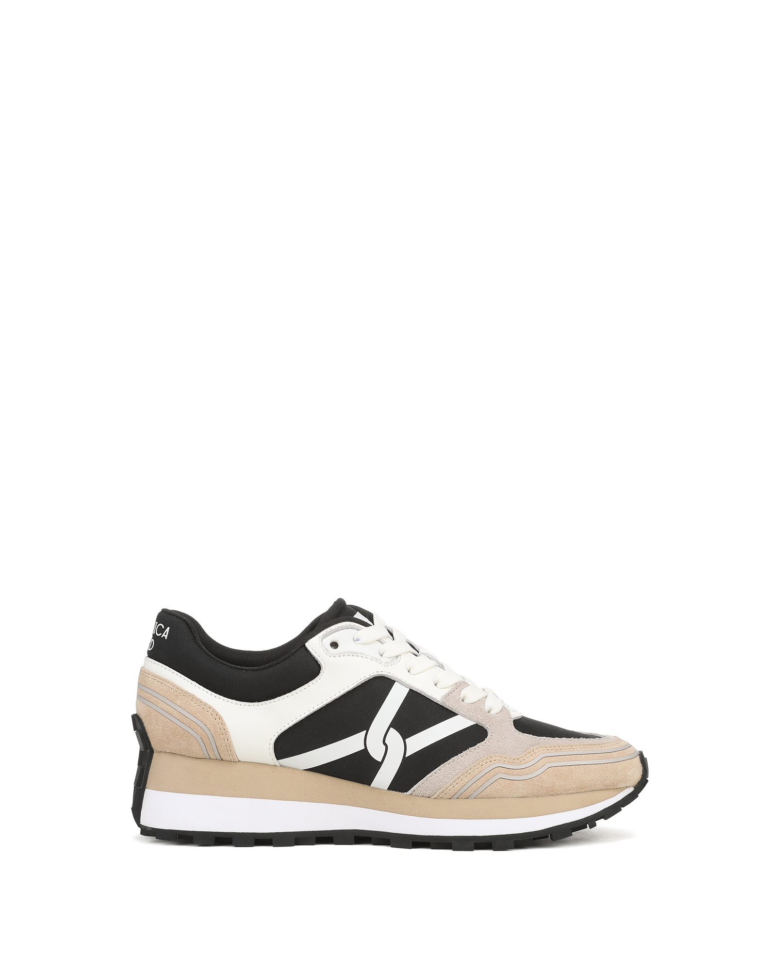 Veronica Beard Beige and white sneakers with black accents.
