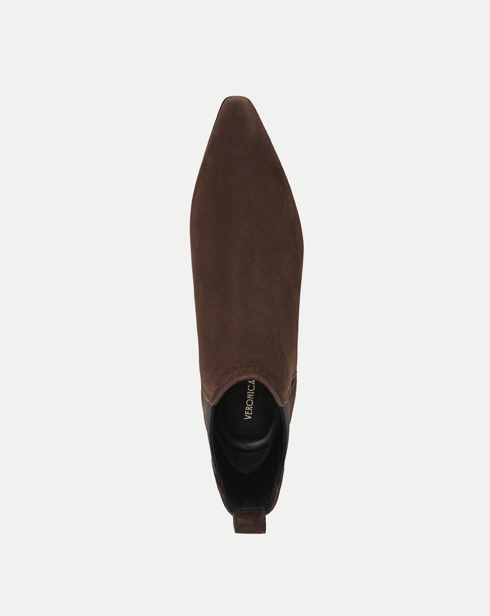 Veronica Beard Brown suede Chelsea boot with pointed toe.