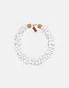 Veronica Beard White shell necklace with cork ends and a brown tag.