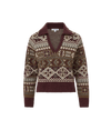 Veronica Beard Burgundy and brown patterned knit V-neck sweater.