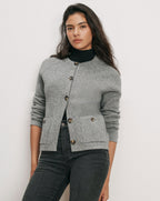Veronica Beard Gray cardigan, button-front, with two front pockets.