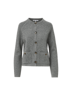 Veronica Beard Grey knit button-down cardigan with front patch pockets.