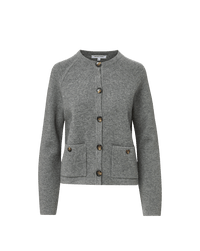 Veronica Beard Grey knit button-down cardigan with front patch pockets.