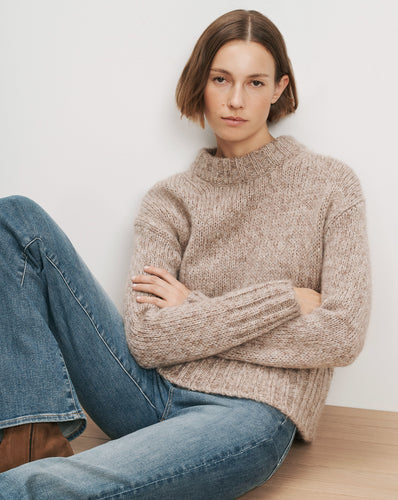 Veronica Beard Beige knit sweater, mock neck, long sleeves.