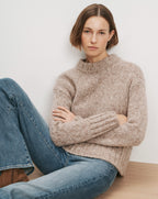 Veronica Beard Beige knit sweater, mock neck, long sleeves.