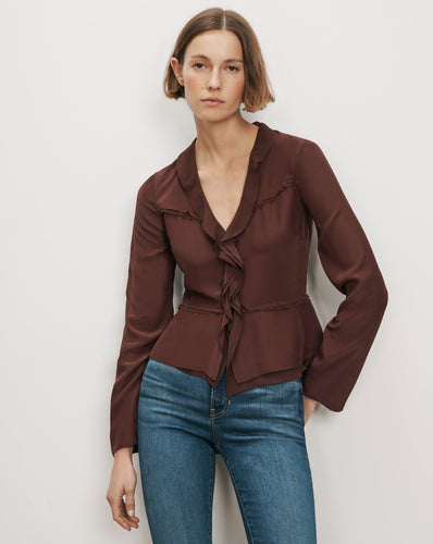 Veronica Beard Brown ruffled silk blouse