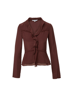 Veronica Beard Brown ruffled long sleeve peplum blouse.