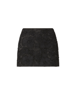 Veronica Beard Black floral embroidered mini skirt with bead detailing.