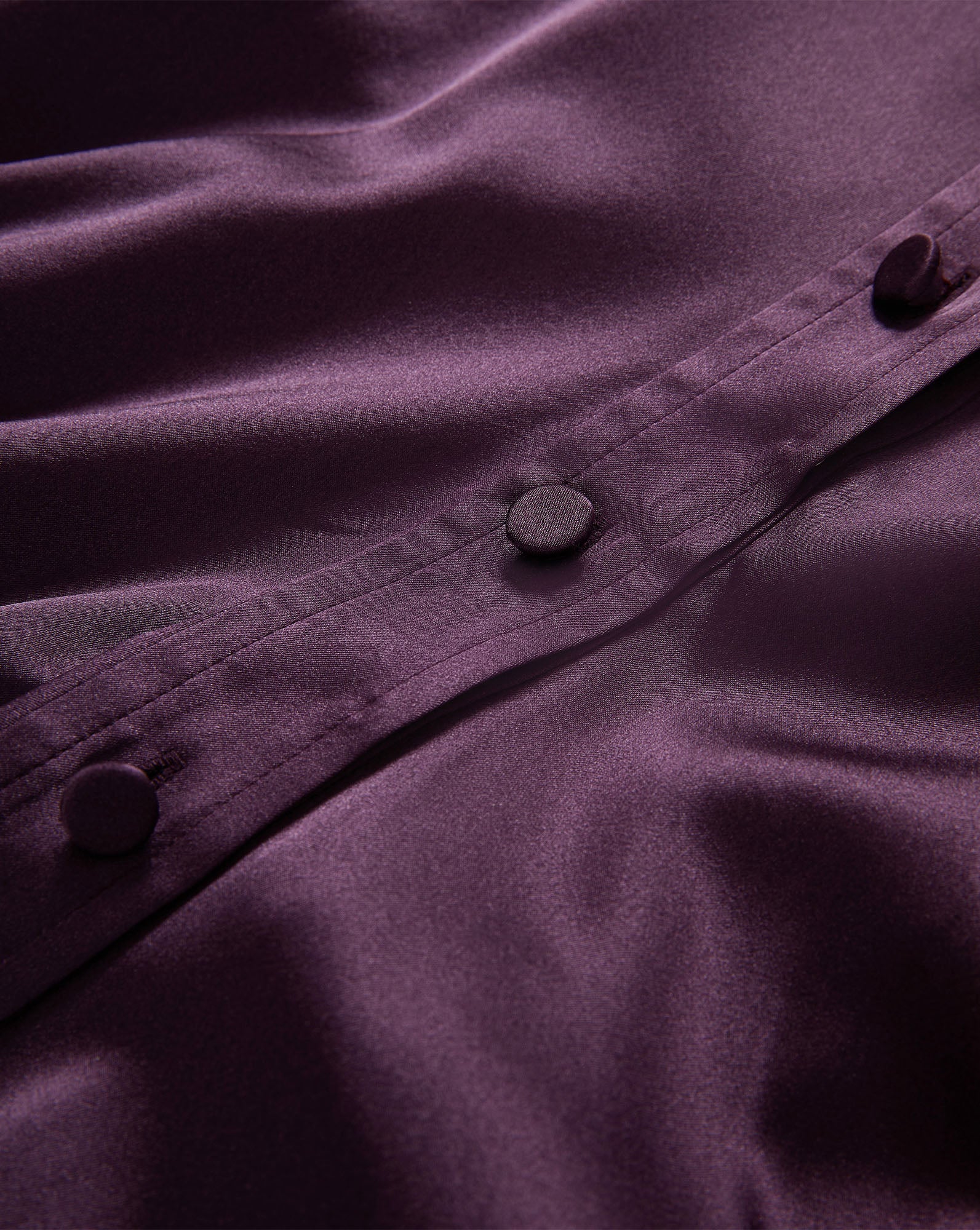 Veronica Beard Purple satin button-down shirt with matching buttons.