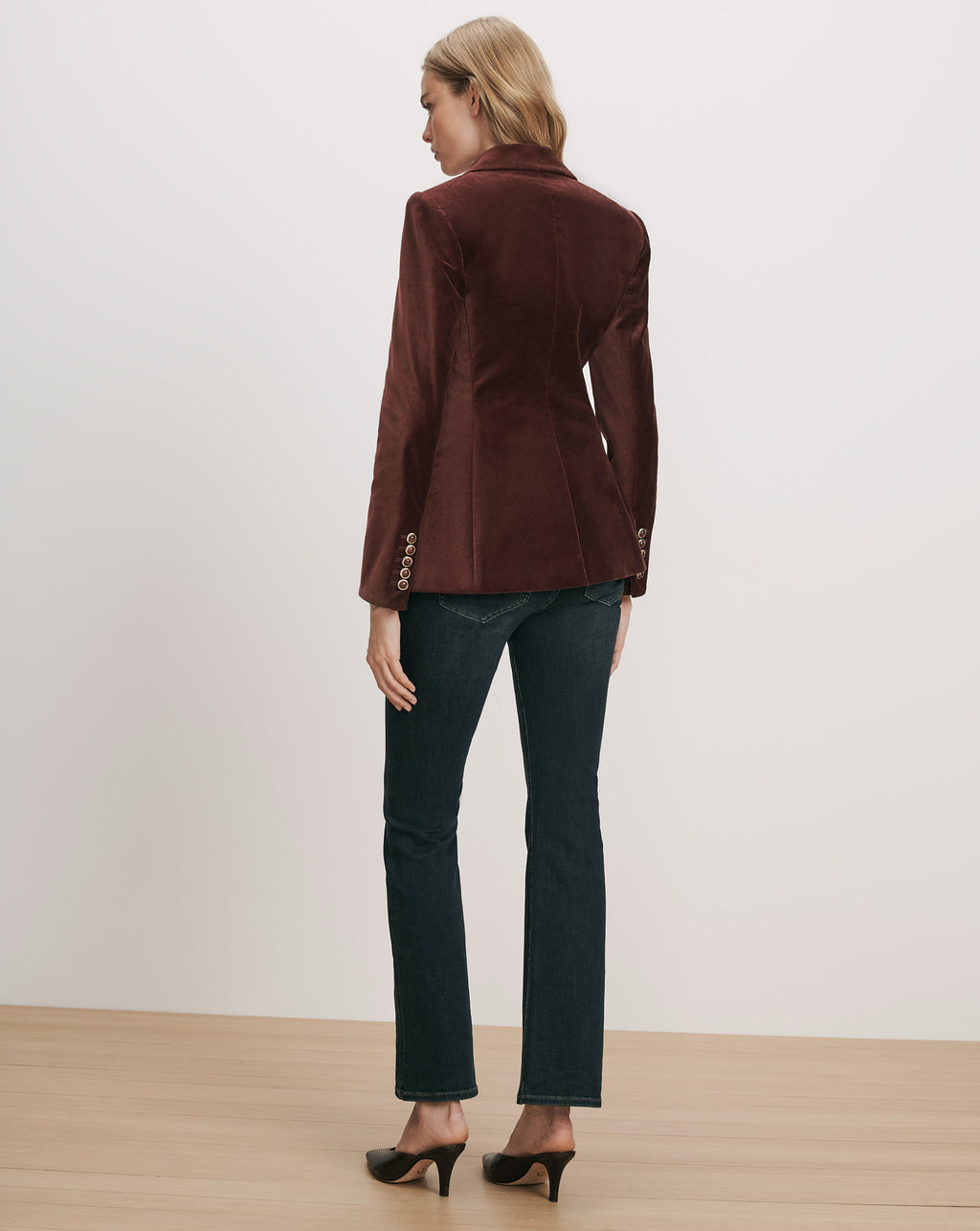 Veronica Beard Brown corduroy blazer with gold buttons.