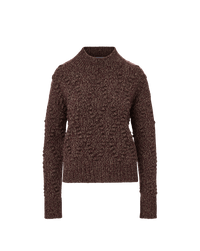 Veronica Beard Brown knit sweater with mock neck and textured sleeves.