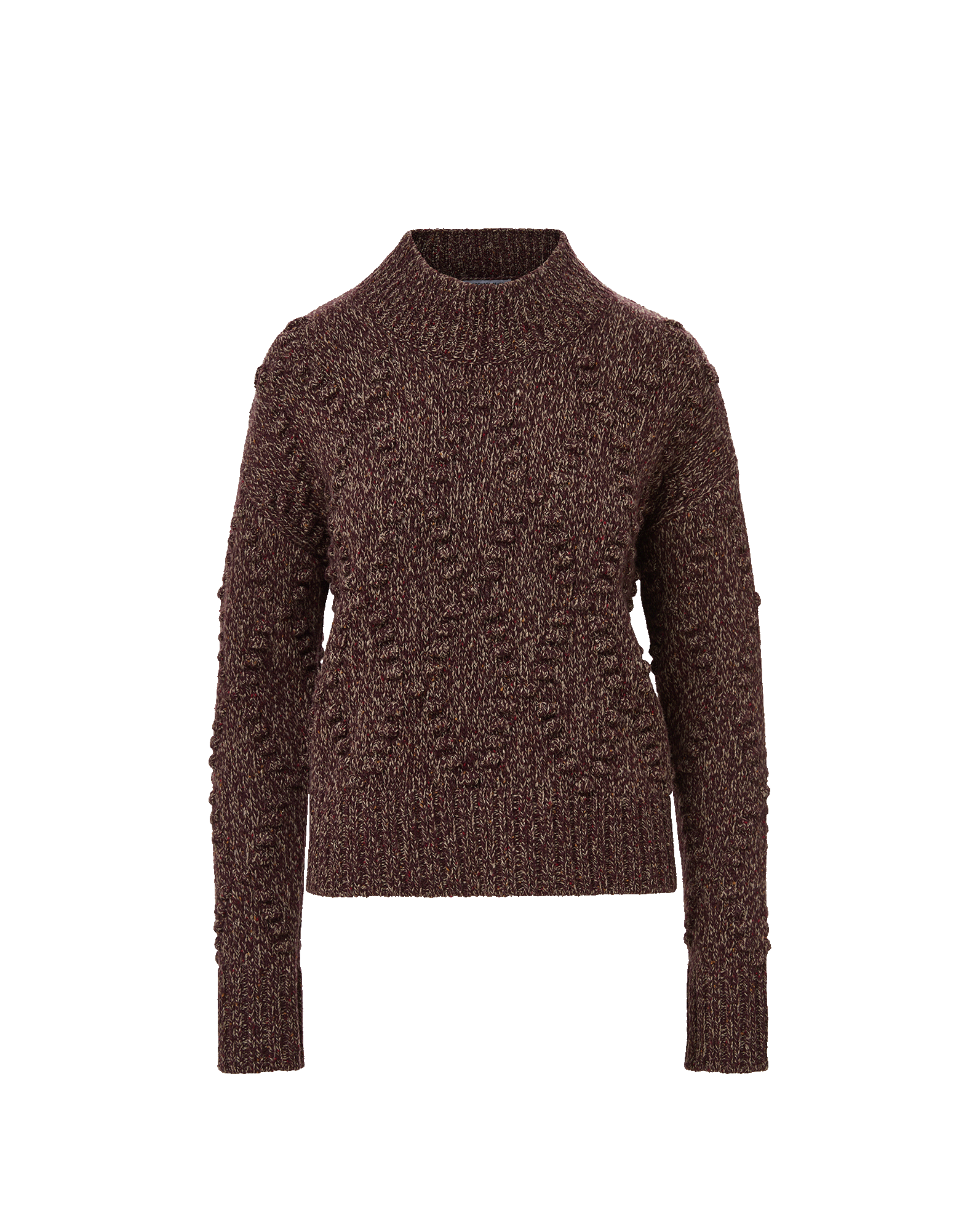Veronica Beard Brown knit sweater with mock neck and textured sleeves.