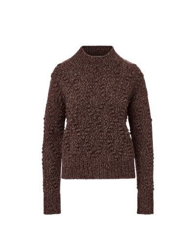 Veronica Beard Brown knit sweater with mock neck and textured sleeves.