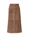Veronica Beard Brown suede A-line midi skirt with button front.