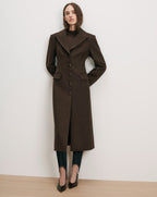 Veronica Beard Brown wool long coat, fitted, with buttons.