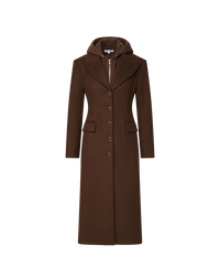 Veronica Beard Brown wool maxi coat with attached hood.