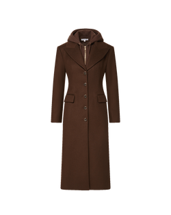 Veronica Beard Brown wool maxi coat with attached hood.