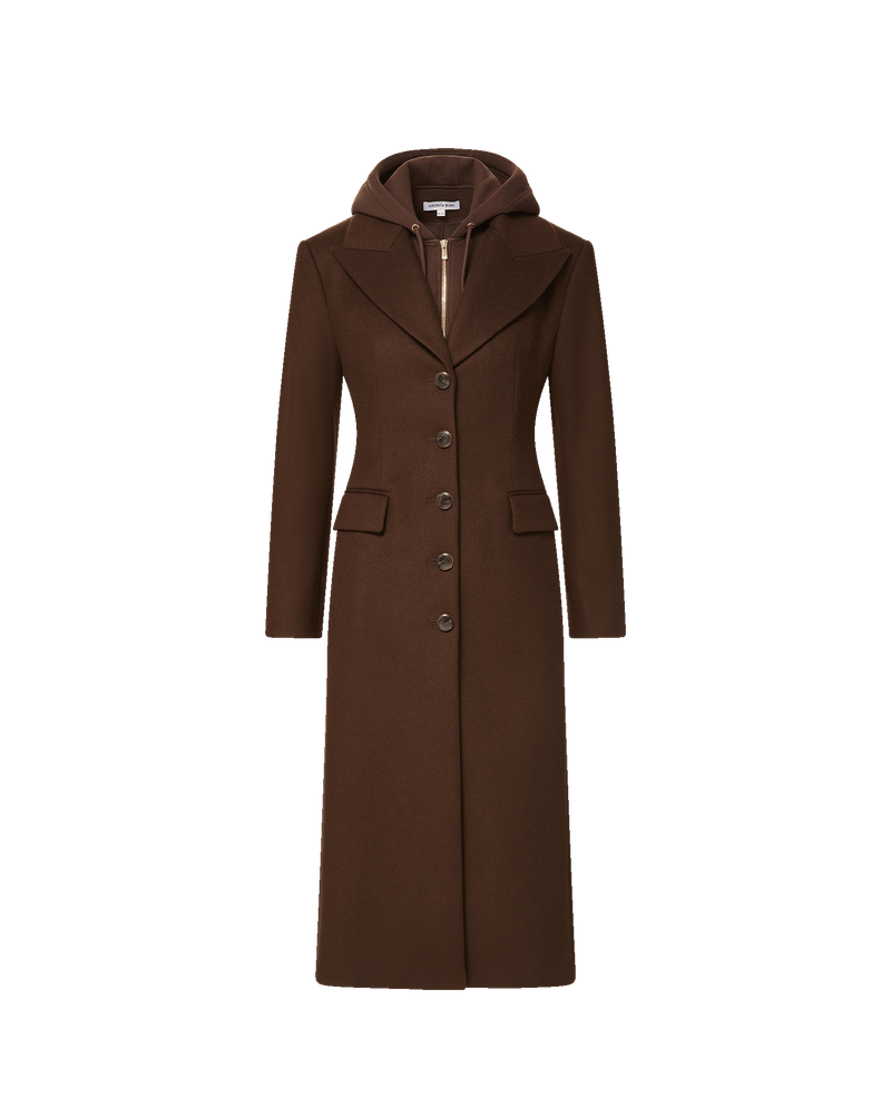 Veronica Beard Brown wool maxi coat with attached hood.