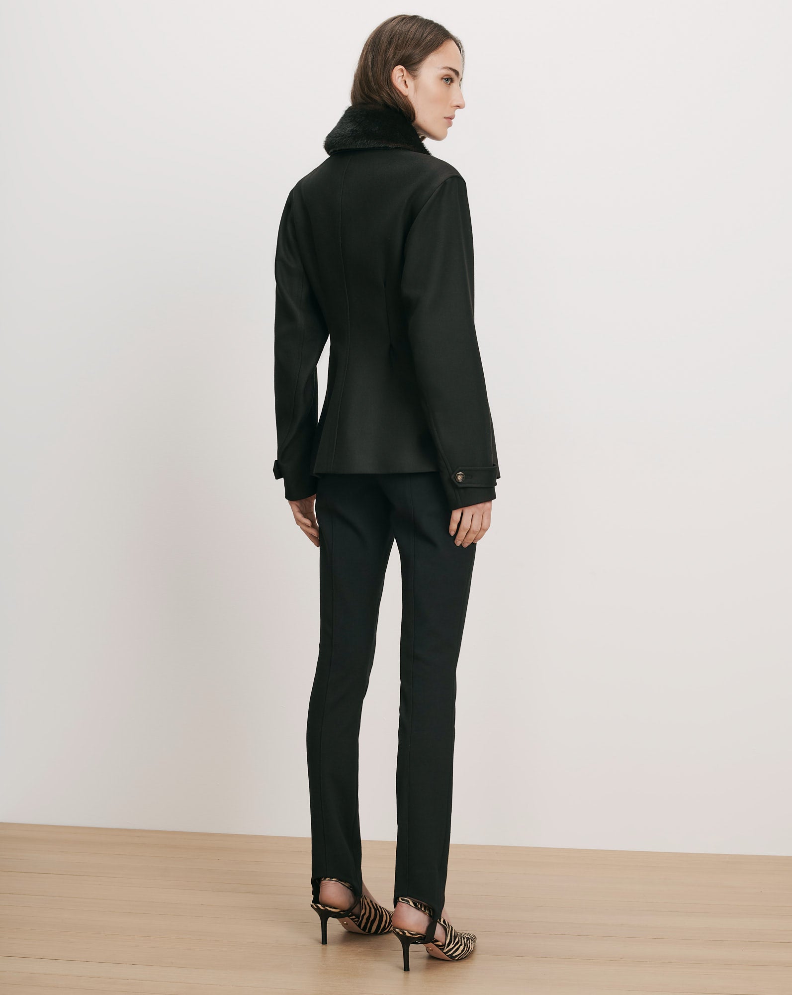Veronica Beard Black wool jacket with faux fur collar.