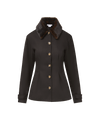 Veronica Beard Brown wool jacket with fur collar and gold buttons.