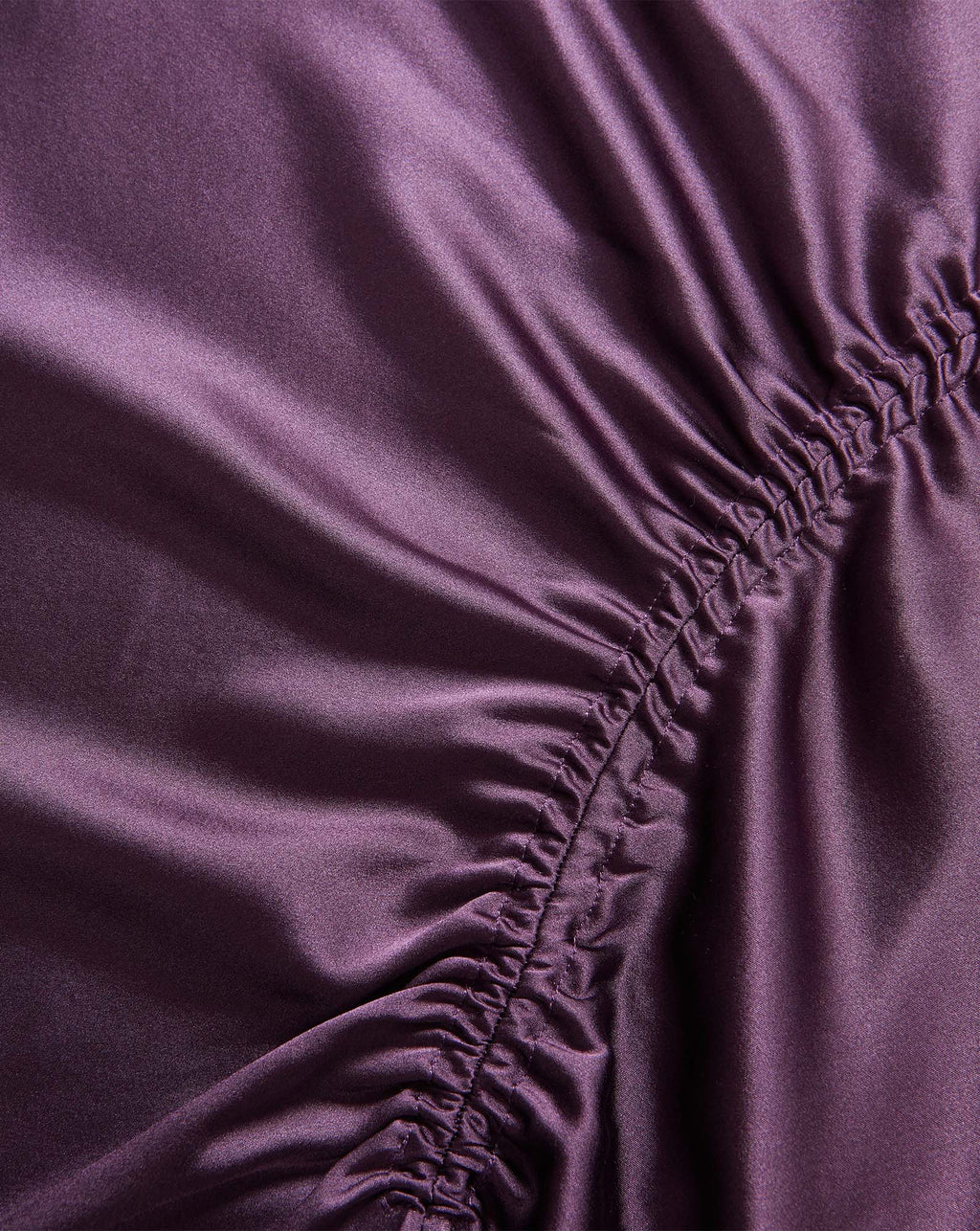 Veronica Beard Purple satin fabric with gathered elastic detailing.