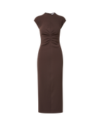 Veronica Beard Brown midi dress with ruched waist.