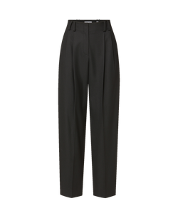 Veronica Beard Black pleated high-waisted tailored trousers.