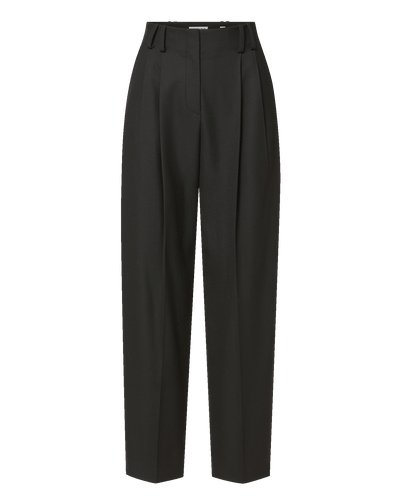 Veronica Beard Black pleated high-waisted tailored trousers.