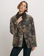 Veronica Beard Floral tapestry jacket with brown collar