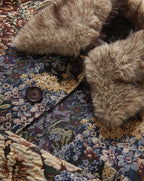 Veronica Beard Multicolor floral jacquard coat with brown faux fur collar.
