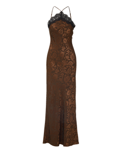 Veronica Beard Brown floral slip dress with black lace.