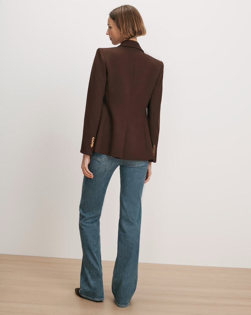 Veronica Beard Brown blazer with gold buttons.