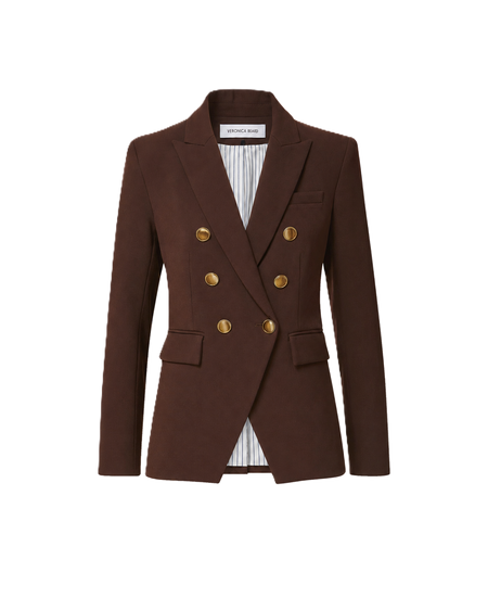 Veronica Beard Brown double-breasted blazer with gold buttons.