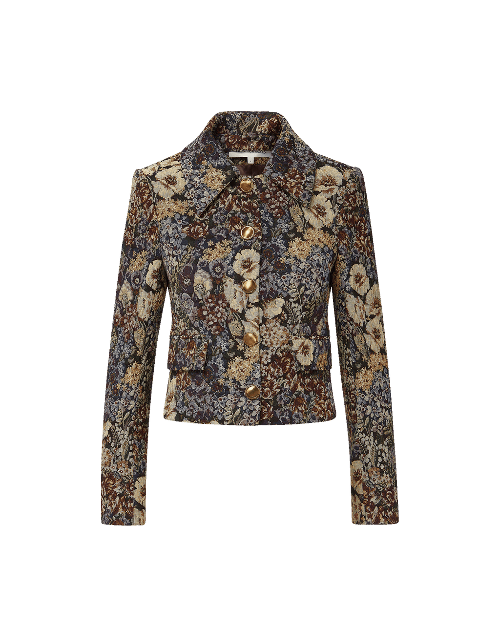 Veronica Beard Floral tapestry jacket with gold buttons.