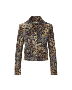 Veronica Beard Floral tapestry jacket with gold buttons.
