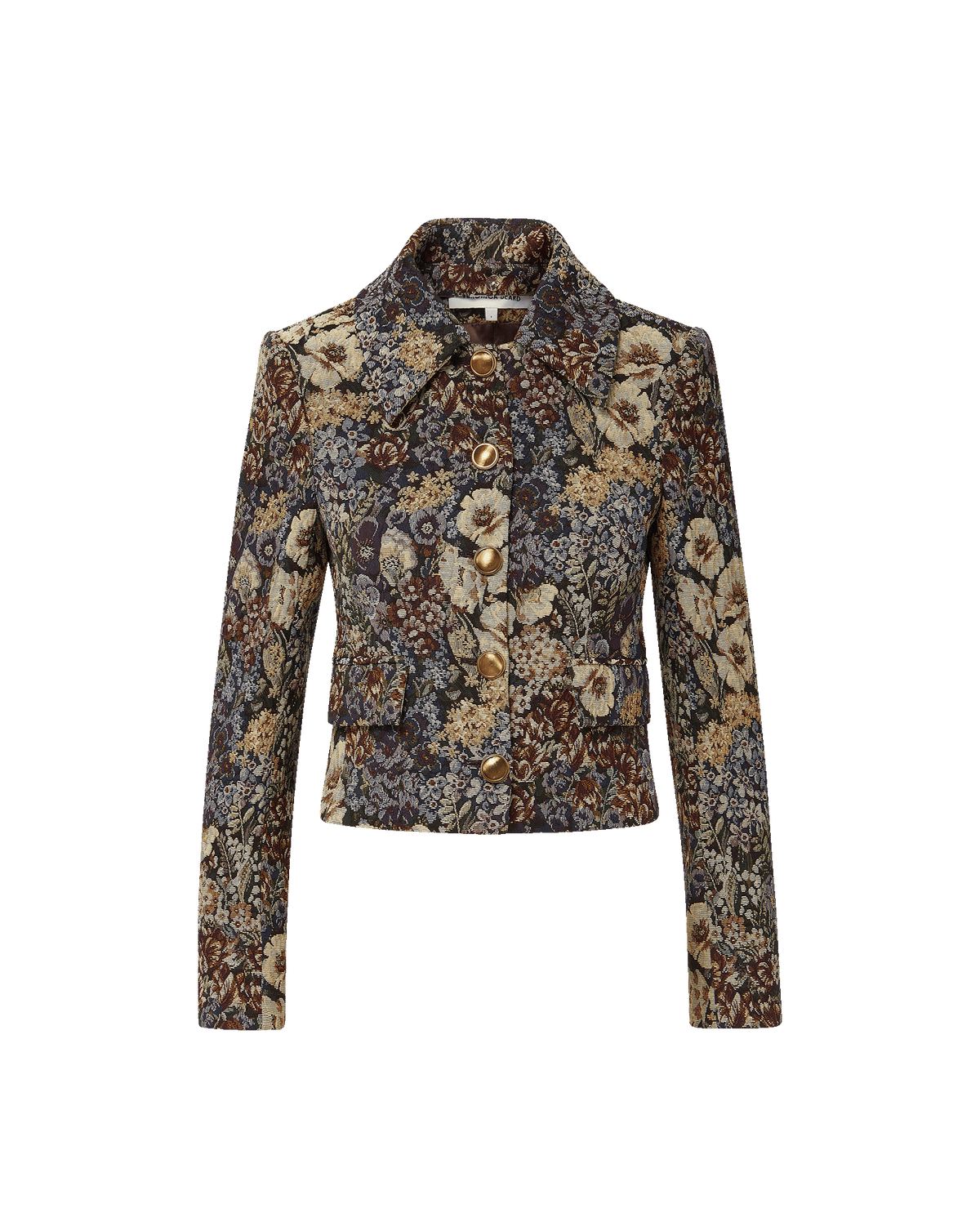 Veronica Beard Floral tapestry jacket with gold buttons.