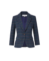Veronica Beard Blue plaid tweed blazer with single button.