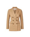 Veronica Beard Camel double-breasted blazer with tortoise buttons