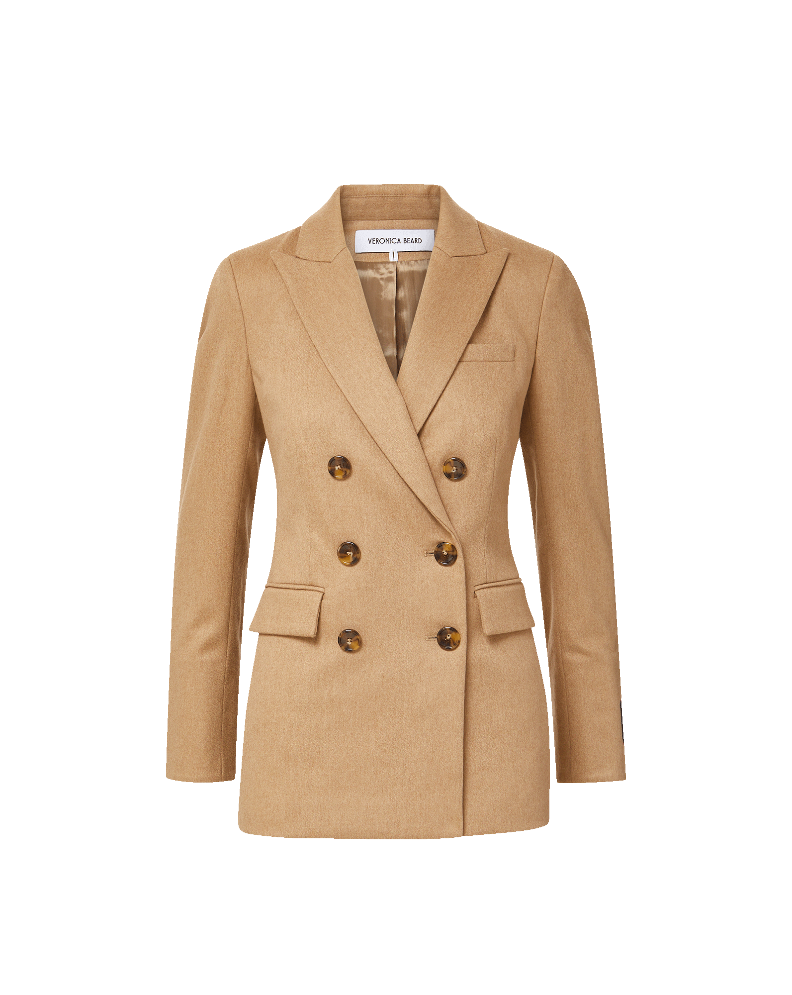 Veronica Beard Camel double-breasted blazer with tortoise buttons