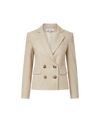 Veronica Beard Beige linen double-breasted blazer with four buttons.