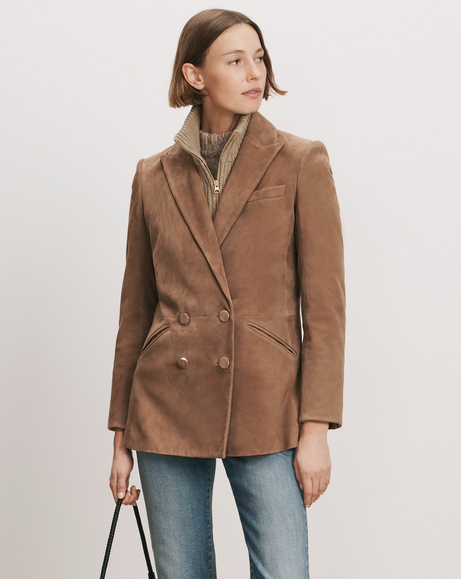 ジャケット・アウター laubeblanc Double breasted Blazer Brown Oria Suede Dickey Jacket in Light Brown | Veronica Beard