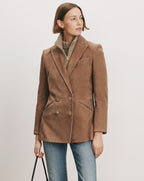 Veronica Beard Brown suede double-breasted blazer with notched lapels.