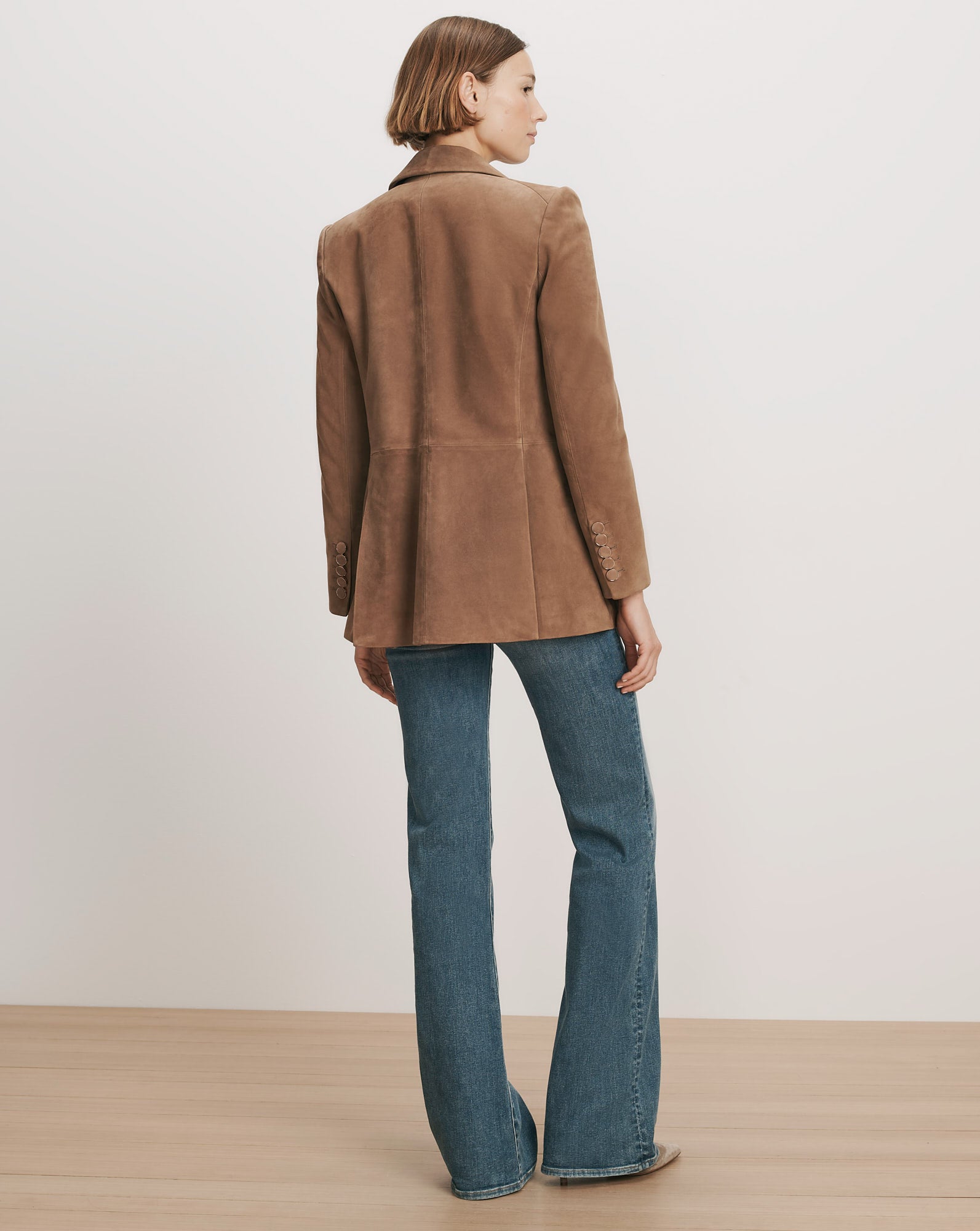 Veronica Beard Brown suede blazer with button cuffs.