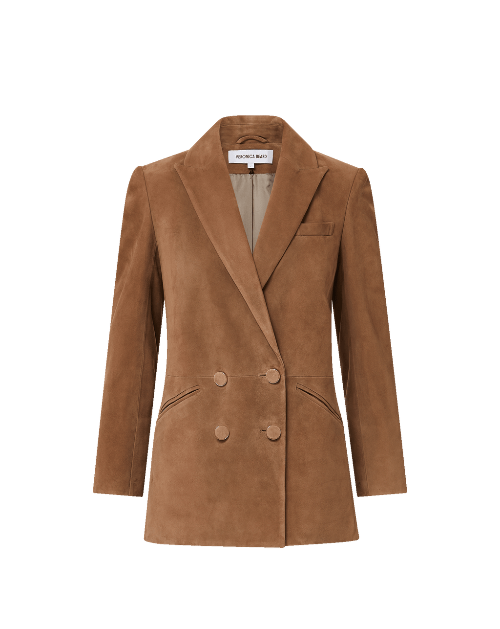 Veronica Beard Brown suede double-breasted blazer with notched lapels.