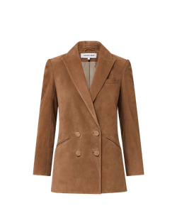 Veronica Beard Brown suede double-breasted blazer with notched lapels.