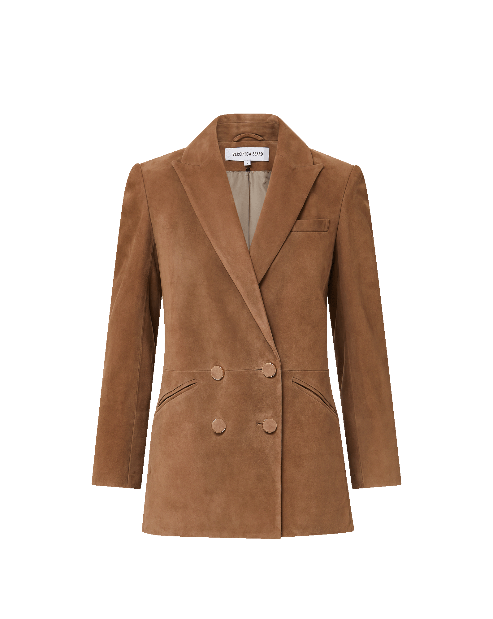 Veronica Beard Brown suede double-breasted blazer with notched lapels.
