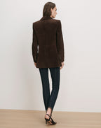Veronica Beard Brown suede blazer with gold buttons.