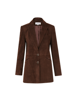 Veronica Beard Brown suede blazer with two buttons.