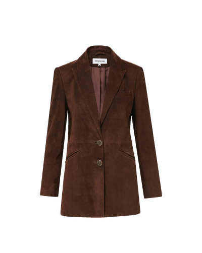 Veronica Beard Brown suede blazer with two buttons.