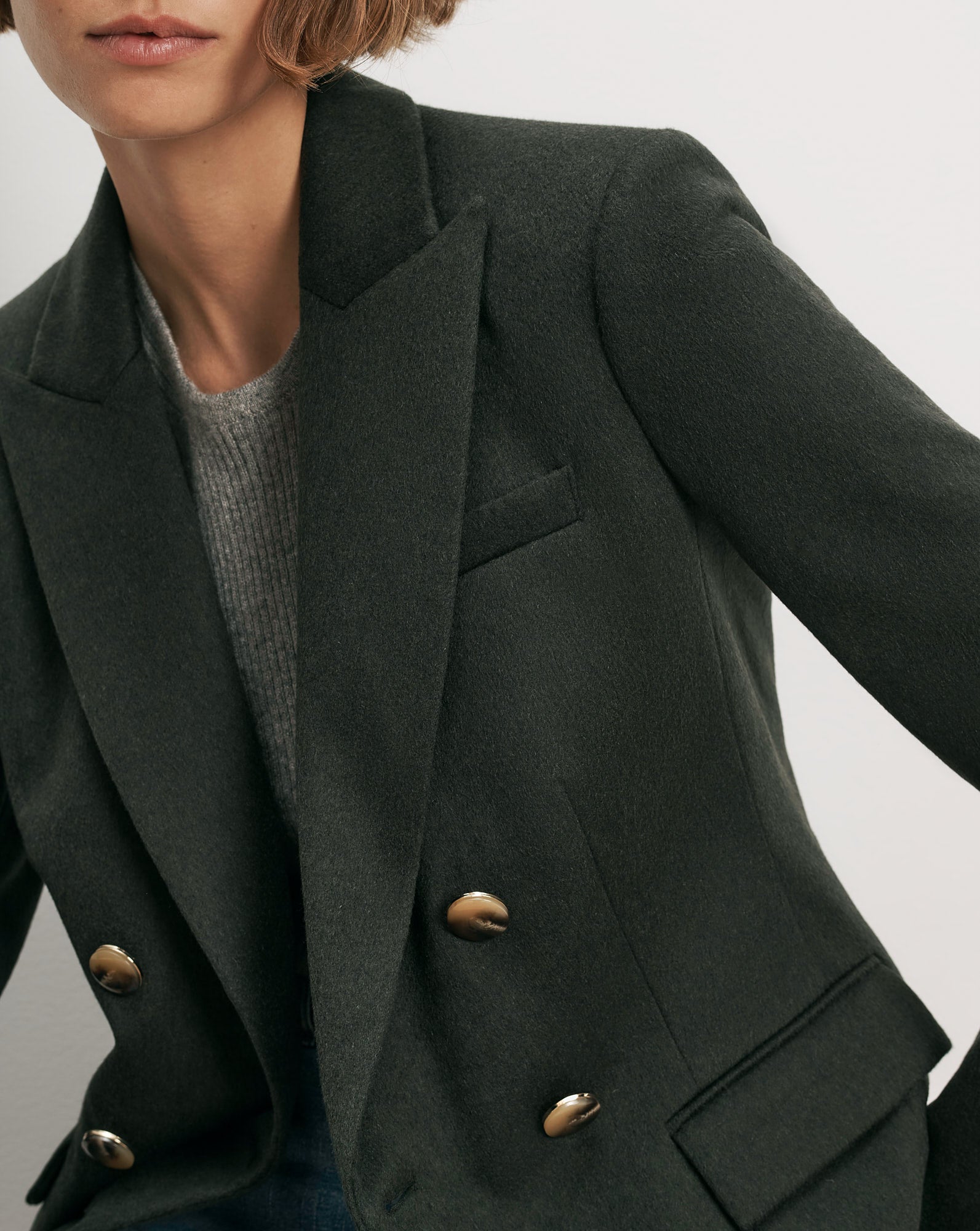 Veronica Beard Dark green wool blazer with gold buttons.